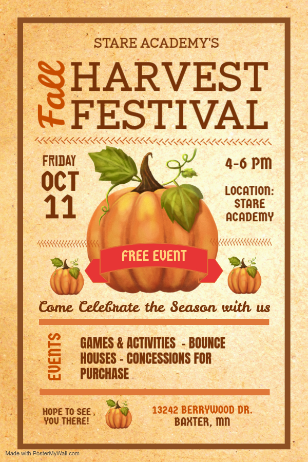 Fall 2024 Harvest Festival October 11th 4-6pm at Stare Academy